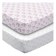 Jomolly Crib Sheets, 2 Pack Pink Owls & Hearts Fitted Soft Jersey Cotton Girl Bedding
