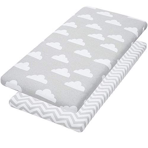  [아마존베스트]Jomolly Bassinet Sheets, 2 Pack Cloud & Chevron Fitted Soft Jersey Cotton Cradle Bedding