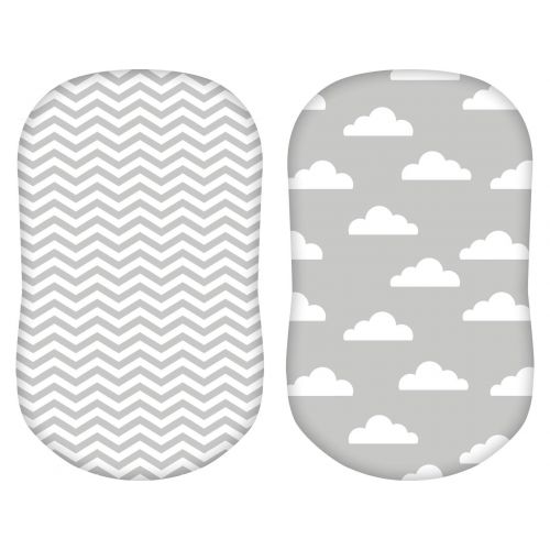  [아마존베스트]Jomolly Bassinet Sheets, 2 Pack Cloud & Chevron Fitted Soft Jersey Cotton Cradle Bedding