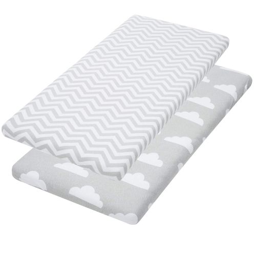  [아마존베스트]Jomolly Bassinet Sheets, 2 Pack Cloud & Chevron Fitted Soft Jersey Cotton Cradle Bedding