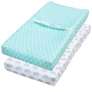 [아마존베스트]Jomolly Leakproof Changing Pad Covers, 2 Pack Mint & Elephant Fitted Soft Cotton Sheets