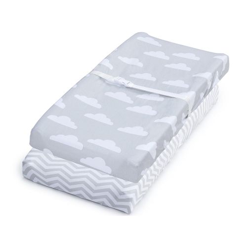  Jomolly Leakproof Changing Pad Covers, 2 Pack Cloud & Chevron, Fitted Cotton Table Sheet