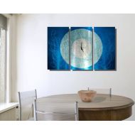 JonAllenMetalArt Blue & Silver Modern Metal Wall Clock - Etched Design 3 Piece Functional Art - Hanging Timekeeper Accent - Aqua Moon Clock by Jon Allen
