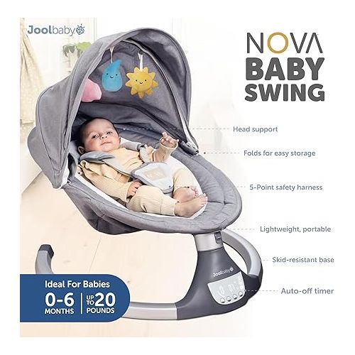  Nova Baby Swing for Newborns - Electric Motorized Infant Swing, Bluetooth Music, 10 Preset Melodies, Remote (2024 Model) - Jool Baby