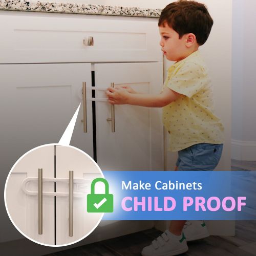  [아마존베스트]Jool Baby Products Child Safety Sliding Cabinet Locks (4 Pack) - Baby Proof Knobs, Handles, Doors - U Shape Sliding Safety Latch Lock by Jool Baby