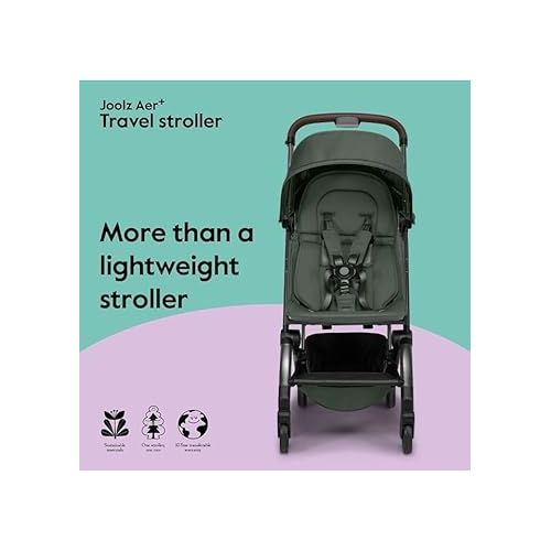  Joolz AER+ Lightweight & Compact Travel Stroller - Portable One-Hand Fold Design - Ergonomic Seat for Infant & Toddler (up to 50 lb) - XXL Sun Hood - Stroller for Airplane -Travel Pouch - Forest Green