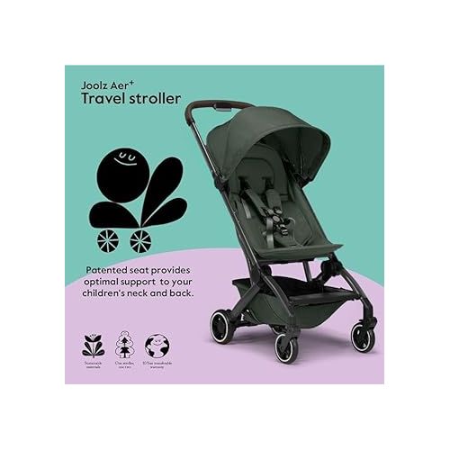  Joolz AER+ Lightweight & Compact Travel Stroller - Portable One-Hand Fold Design - Ergonomic Seat for Infant & Toddler (up to 50 lb) - XXL Sun Hood - Stroller for Airplane -Travel Pouch - Forest Green