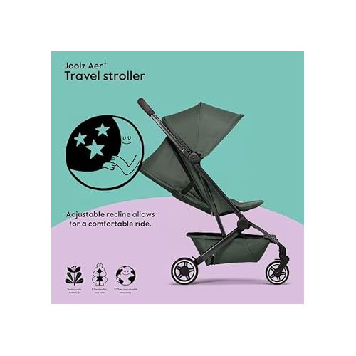  Joolz AER+ Lightweight & Compact Travel Stroller - Portable One-Hand Fold Design - Ergonomic Seat for Infant & Toddler (up to 50 lb) - XXL Sun Hood - Stroller for Airplane -Travel Pouch - Forest Green