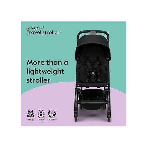  Joolz AER+ Lightweight & Compact Travel Stroller - Portable One-Hand Fold Design - Ergonomic Seat for Infant & Toddler (up to 50 lb) - XXL Sun Hood - Stroller for Airplane -Travel Pouch - Space Black