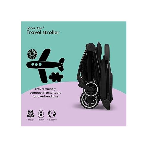  Joolz AER+ - Lightweight Baby Stroller - Ergonomic Seat - One-Hand Fold Design - Comfortable & Compact - Travel Stroller for Airplane - XXL Sun Hood - Travel Pouch Included - Refined Black