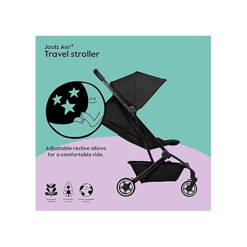  Joolz AER+ - Lightweight Baby Stroller - Ergonomic Seat - One-Hand Fold Design - Comfortable & Compact - Travel Stroller for Airplane - XXL Sun Hood - Travel Pouch Included - Refined Black