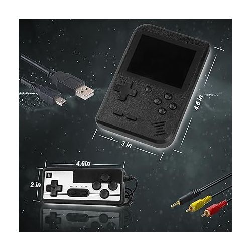  Retro Handheld Game Console with 500 Classical Games, Portable Retro Video Game Console with 3.0-Inch Screen, 1020mAh Rechargeable Battery Support TV Output & 2 Players Gift for Boys(BLK)