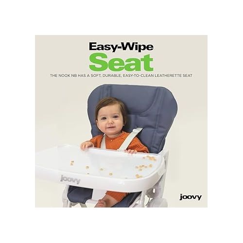  Joovy Nook NB High Chair Featuring Four-Position Adjustable Swing Open Tray, 3-Position Reclining Seat, and Front Wheels for Added Mobility - Folds Down Flat for Easy Storage, Slate