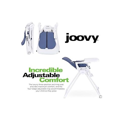  Joovy Nook NB High Chair Featuring Four-Position Adjustable Swing Open Tray, 3-Position Reclining Seat, and Front Wheels for Added Mobility - Folds Down Flat for Easy Storage, Slate