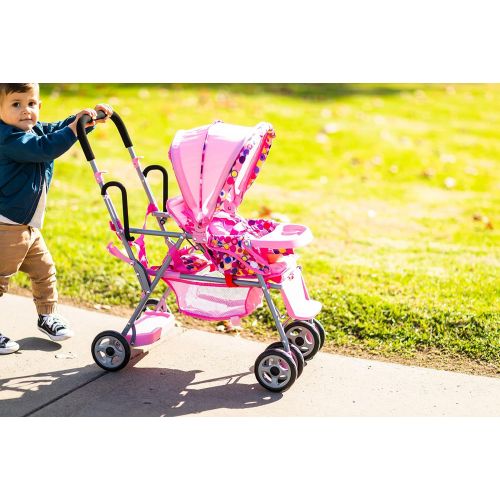  Joovy Toy Doll Caboose Tandem Stroller - Pink Dot