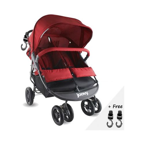  Joovy Premium Double Tandem Side By Side Baby Stroller, Umbrella (32 Pounds) For Infants, Toddlers And Kids, Red Color + Free Strap-on Awesome(R) Hooks!