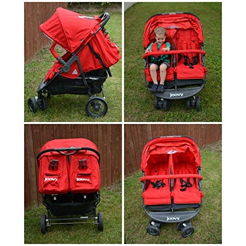  Joovy Premium Double Tandem Side By Side Baby Stroller, Umbrella (32 Pounds) For Infants, Toddlers And Kids, Red Color + Free Strap-on Awesome(R) Hooks!