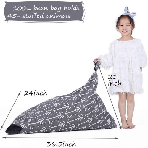  [아마존베스트]Jorbest Stuffed Animal Storage Bean Bag Chair for Kids and Adults. Premium Canvas Stuffie Seat - Cover ONLY (Grey with White Arrows 100L/26 Gal)