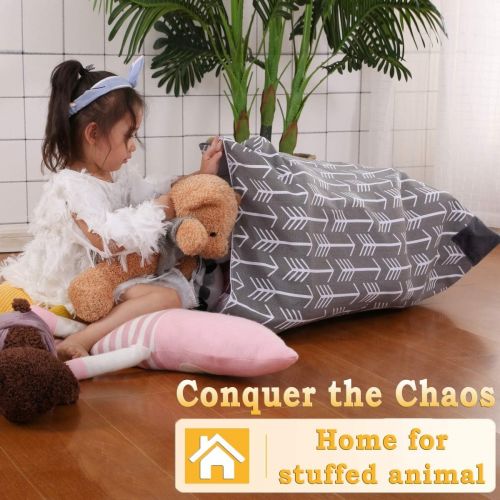  [아마존베스트]Jorbest Stuffed Animal Storage Bean Bag Chair for Kids and Adults. Premium Canvas Stuffie Seat - Cover ONLY (Grey with White Arrows 100L/26 Gal)