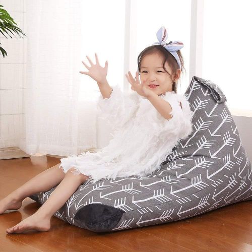  [아마존베스트]Jorbest Stuffed Animal Storage Bean Bag Chair for Kids and Adults. Premium Canvas Stuffie Seat - Cover ONLY (Grey with White Arrows 100L/26 Gal)