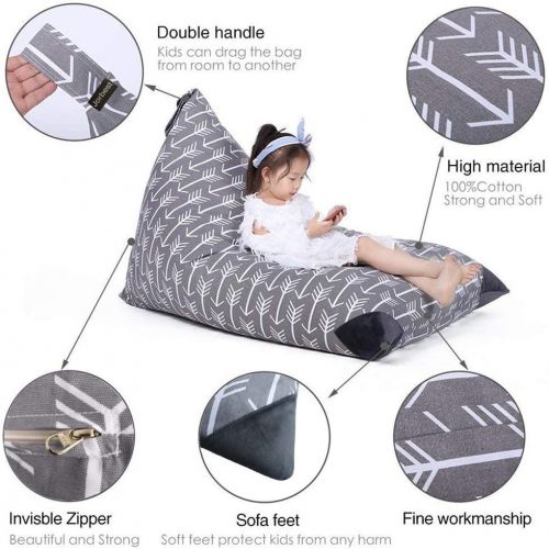  [아마존베스트]Jorbest Stuffed Animal Storage Bean Bag Chair for Kids and Adults. Premium Canvas Stuffie Seat - Cover ONLY (Grey with White Arrows 100L/26 Gal)