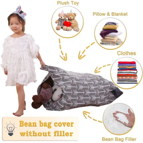  [아마존베스트]Jorbest Stuffed Animal Storage Bean Bag Chair for Kids and Adults. Premium Canvas Stuffie Seat - Cover ONLY (Grey with White Arrows 100L/26 Gal)