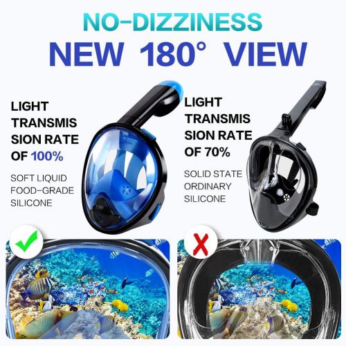  Jorlano Snorkel Mask - 180°Panoramic View Full Face Snorkel Mask Gear for Adults and Kids with Camera Mount,Foldable Snorkeling Mask and Gear Set Anti-Fog Anti-Leak with Adjustable Head St