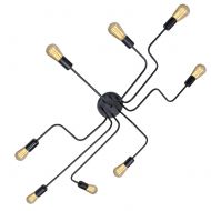 Jose2015 Industrial Ceiling Lights Black Metal Lighting Fixture Sputnik Semi Flush Mount Light Fixture 8 Light Hanging Wire Pendant Chandelier E26 Bulb Socket for Kitchen Dining Room