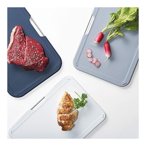 조셉조셉 Joseph Joseph Nest 3 Piece Color Coded Cutting Board Set With Storage Stand, Regular - Grey/Blue