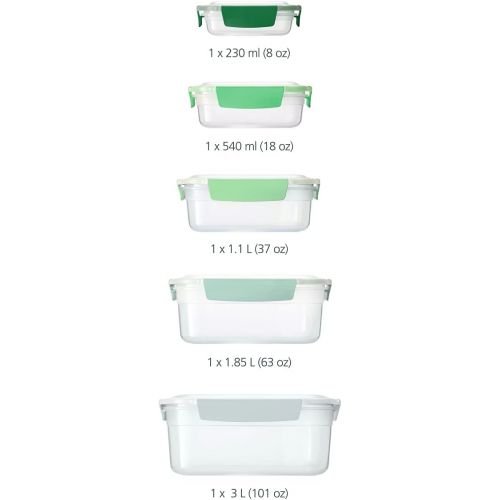 조셉조셉 Joseph Joseph Nest Lock, 5 Piece Plastic Food Storage Container set with lids, Leak Proof, Airtight, Space Saving, Kitchen Storage - Sage Green