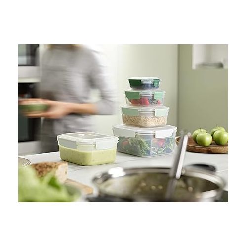 조셉조셉 Joseph Joseph Nest Lock, 5 Piece Plastic Food Storage Container set with lids, Leak Proof, Airtight, Space Saving, Kitchen Storage - Sage Green