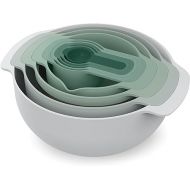 Joseph Joseph Nest 9 Plus, 9 Piece Compact Food Preparation Set with Mixing Bowls, Measuring cups, Sieve and Colander, Editions Range, Polypropylene, Stainless steel, Sage Green