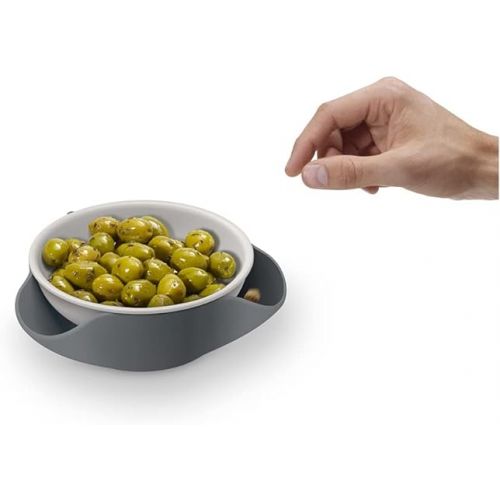 조셉조셉 Joseph Joseph Double Dish Pistachio Bowl and Snack Serving Bowl, Gray with Food Waste Compartment BPA-Free - Gray