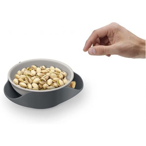 조셉조셉 Joseph Joseph Double Dish Pistachio Bowl and Snack Serving Bowl, Gray with Food Waste Compartment BPA-Free - Gray