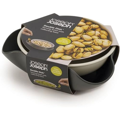 조셉조셉 Joseph Joseph Double Dish Pistachio Bowl and Snack Serving Bowl, Gray with Food Waste Compartment BPA-Free - Gray