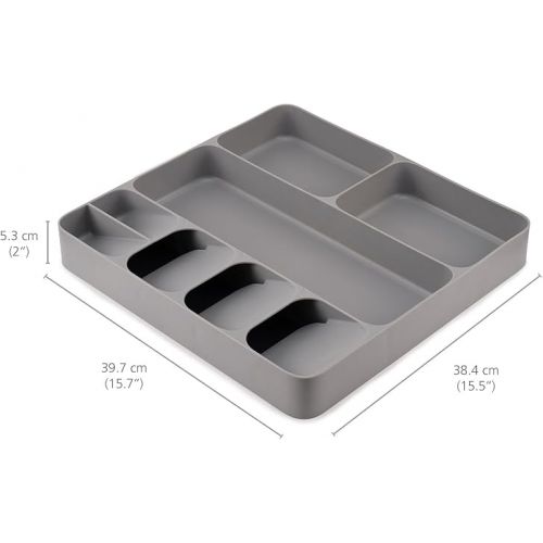 조셉조셉 Joseph Joseph DrawerStore Compact Utensil Organizer For Kitchen Drawer Silverware, Flatware Tray, Large, Grey