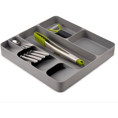 조셉조셉 Joseph Joseph DrawerStore Compact Utensil Organizer For Kitchen Drawer Silverware, Flatware Tray, Large, Grey
