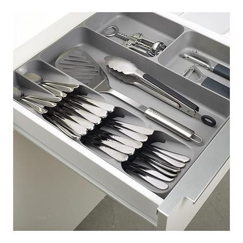 조셉조셉 Joseph Joseph DrawerStore Compact Utensil Organizer For Kitchen Drawer Silverware, Flatware Tray, Large, Grey