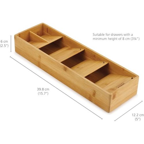 조셉조셉 Joseph Joseph DrawerStore Compact Utensil Organizer For Kitchen Drawer Silverware, Flatware Tray, Small, Bamboo