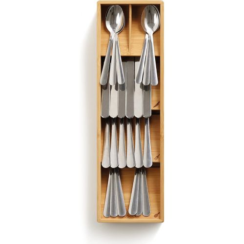 조셉조셉 Joseph Joseph DrawerStore Compact Utensil Organizer For Kitchen Drawer Silverware, Flatware Tray, Small, Bamboo