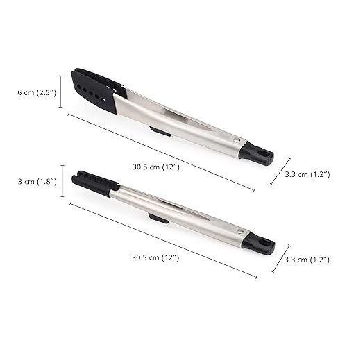 조셉조셉 Joseph Joseph Elevate Fusion Set of 2 Silicone Tongs with Integrated Tool Rests, Stainless Steel