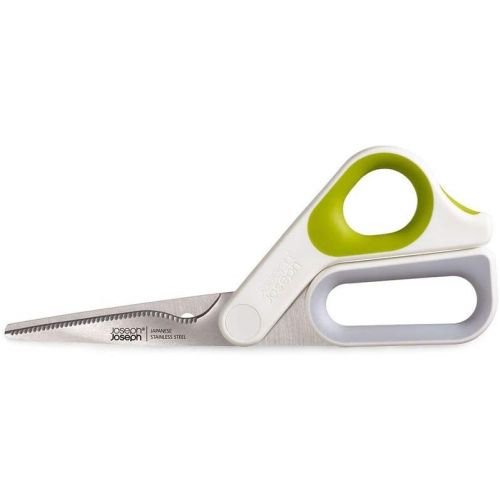 조셉조셉 Joseph Joseph 10302 PowerGrip Kitchen Shears Scissors with Thumb Grip and Herb Stripper Separates for Cleaning Japanese Stainless-Steel, White/Green