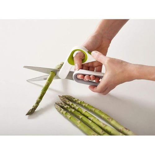 조셉조셉 Joseph Joseph 10302 PowerGrip Kitchen Shears Scissors with Thumb Grip and Herb Stripper Separates for Cleaning Japanese Stainless-Steel, White/Green