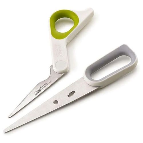 조셉조셉 Joseph Joseph 10302 PowerGrip Kitchen Shears Scissors with Thumb Grip and Herb Stripper Separates for Cleaning Japanese Stainless-Steel, White/Green