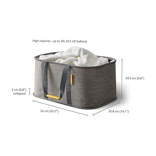 조셉조셉 Joseph Joseph Hold-All - Collapsible Folding 35L Washing Laundry Basket Bag, Durable Fabric, Moisture Resistant, Grey