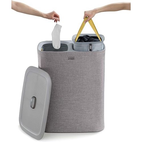 조셉조셉 Joseph Joseph Tota 90-liter Laundry Hamper Separation Basket with lid, 2 Removable Washing Bags with Handles - Grey