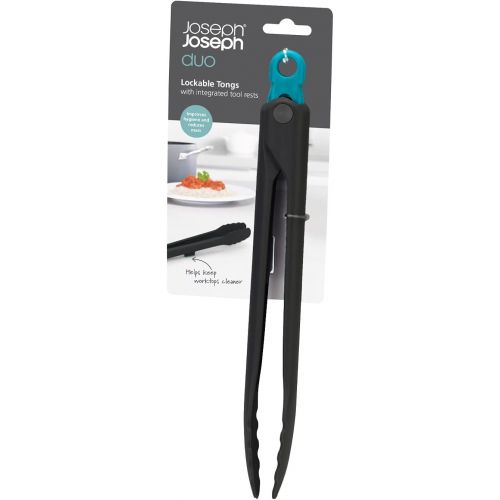 조셉조셉 Joseph Joseph Duo Lockable Tongs Hygienic with Integrated Tool Rest & Non-Slip Feet, Suitable for Non-Stick Cookware, Heat-Resistant