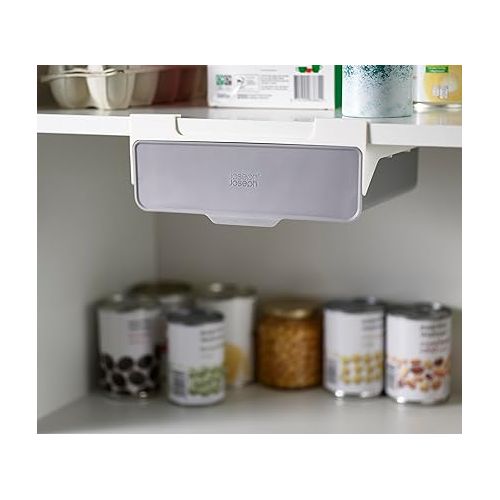 조셉조셉 Joseph Joseph CupboardStore Under Shelf Drawer Kitchen Cabinet Storage Organizer, Space Saving, Gray/ White