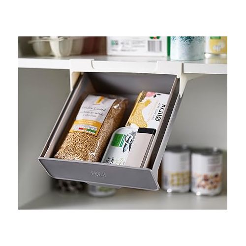 조셉조셉 Joseph Joseph CupboardStore Under Shelf Drawer Kitchen Cabinet Storage Organizer, Space Saving, Gray/ White