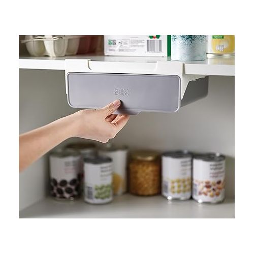 조셉조셉 Joseph Joseph CupboardStore Under Shelf Drawer Kitchen Cabinet Storage Organizer, Space Saving, Gray/ White